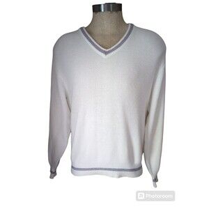 Vintage Isle Of Cotton Mens Size L Large Made in USA Textured Knit White Sweater